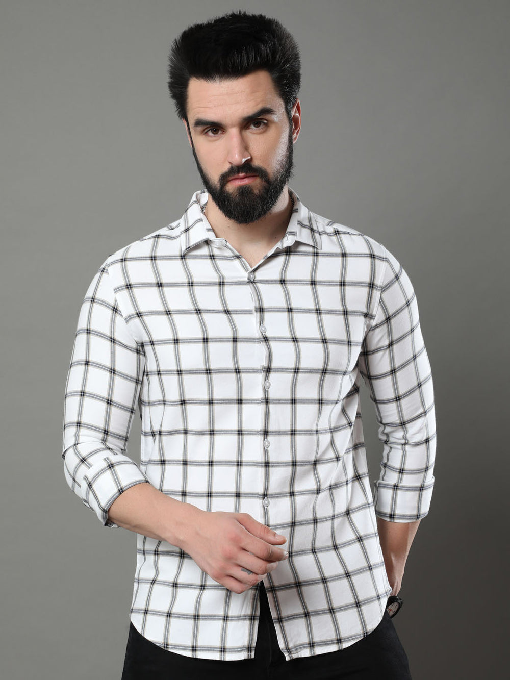 Imperial White Checks Shirt Checks Shirt Bushirt   