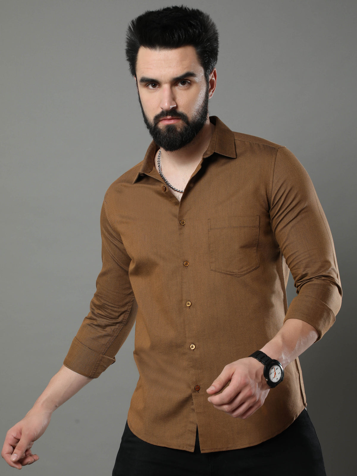 Peanut Brown Solid Shirt Solid Shirt Bushirt   