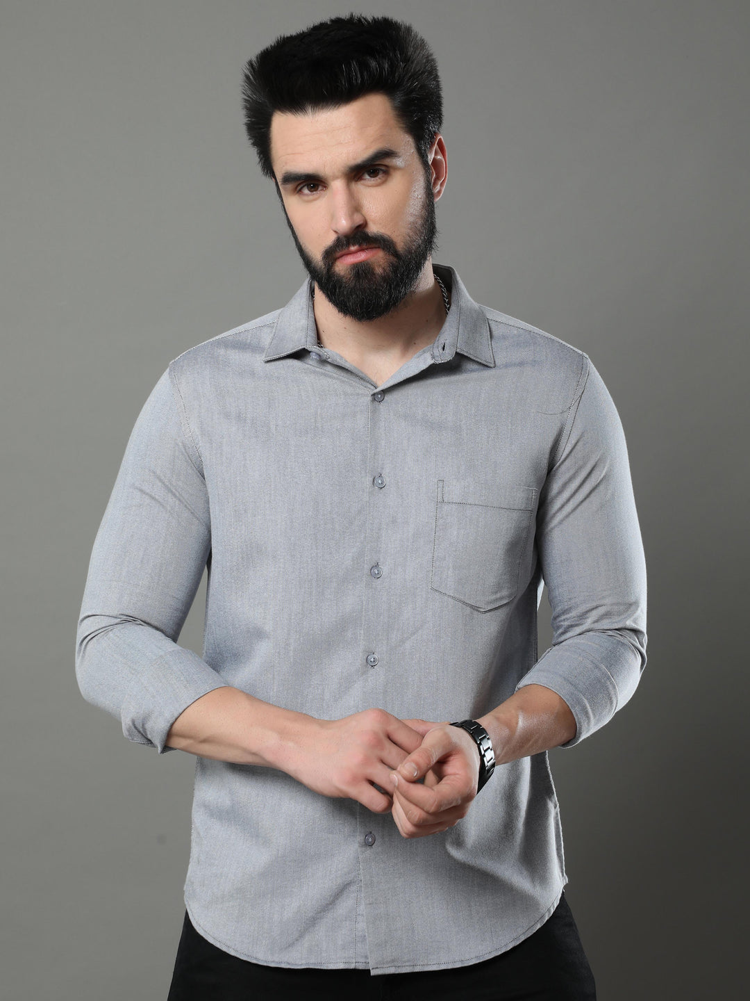 Vintage Grey Solid Shirt Solid Shirt Bushirt   