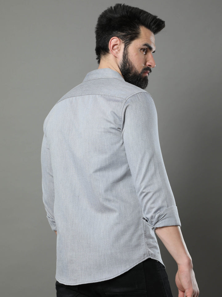 Vintage Grey Solid Shirt Solid Shirt Bushirt   