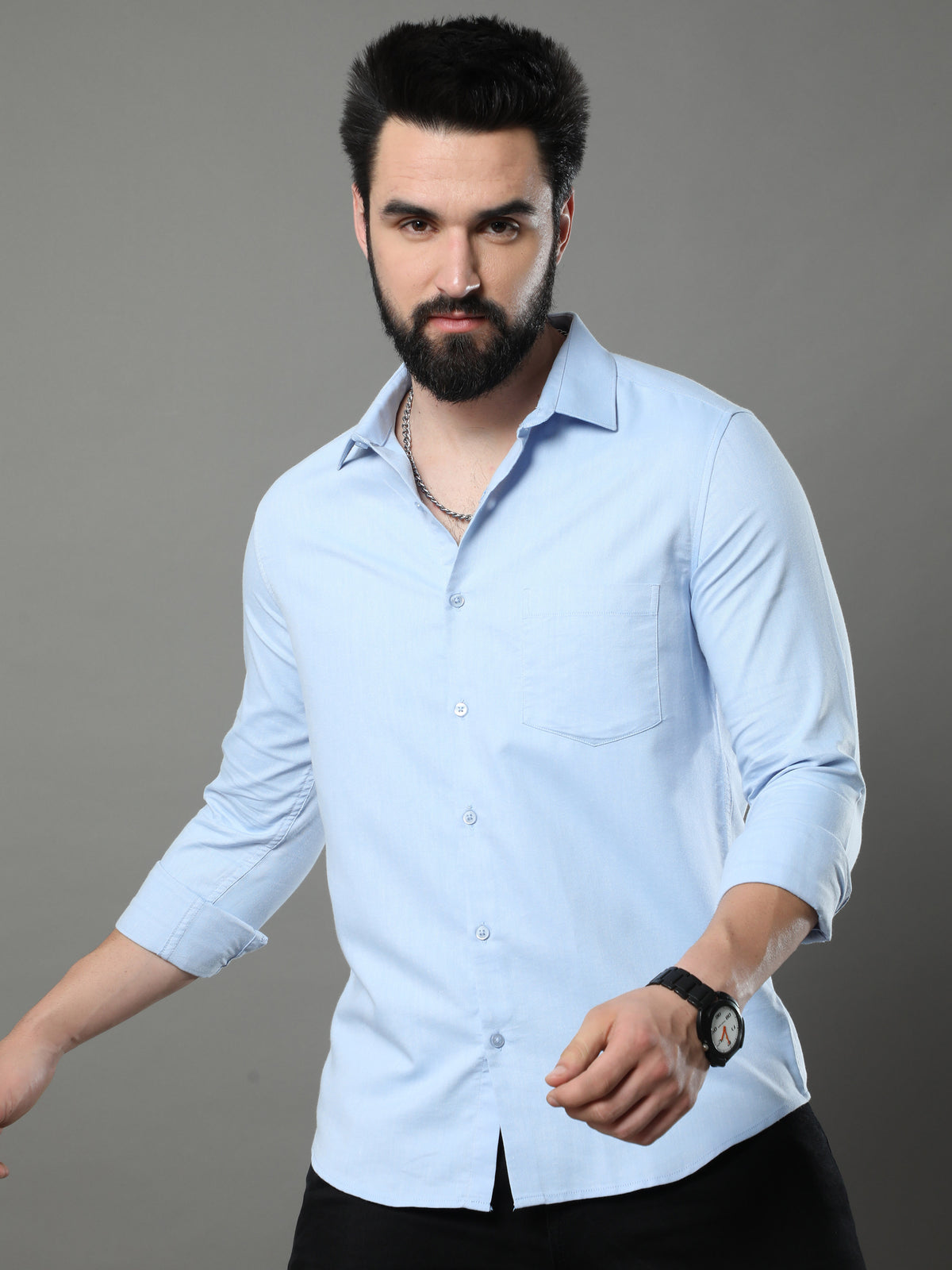 Light Blue Solid Shirt Solid Shirt Bushirt   