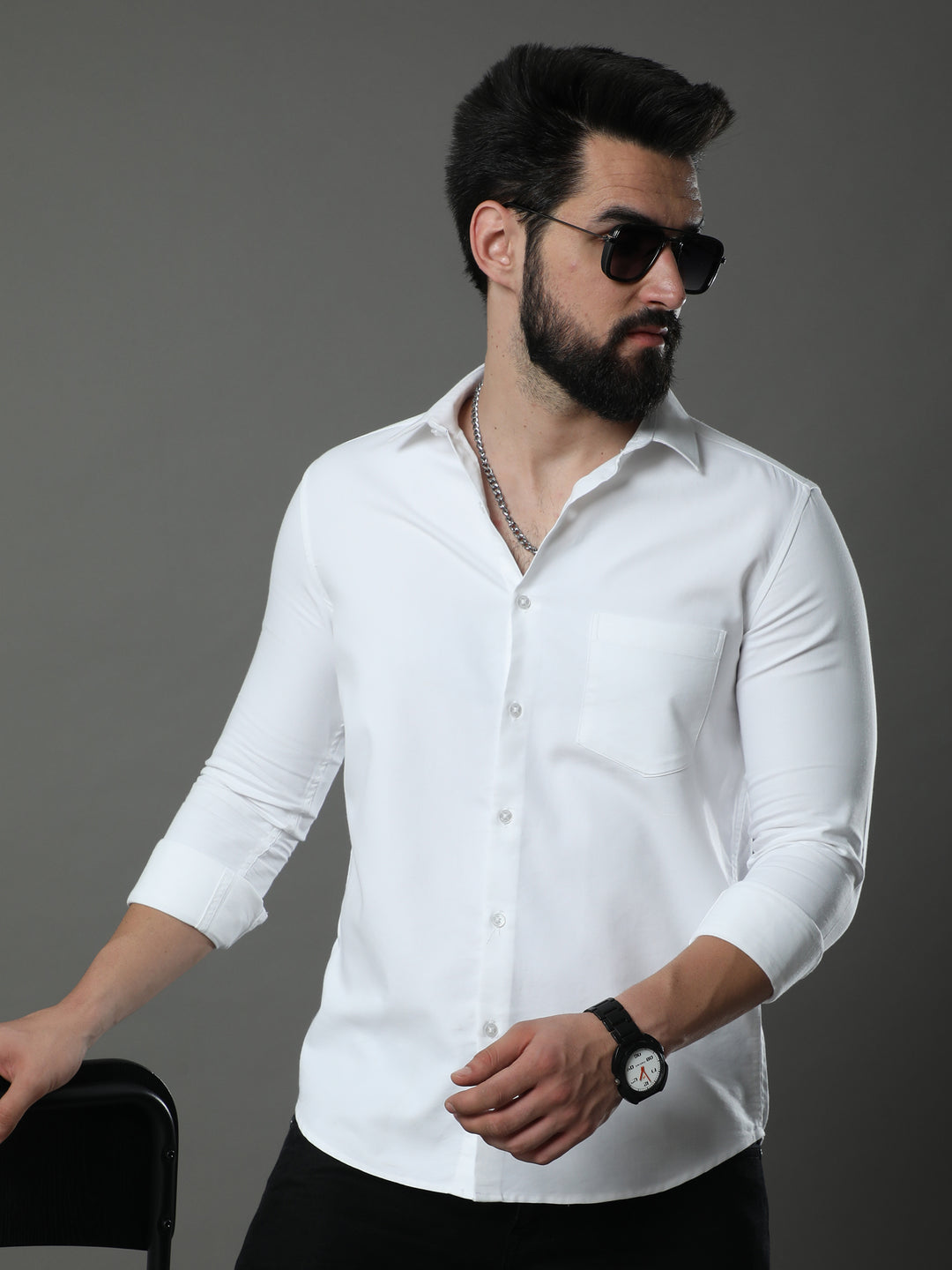 White Solid Shirt Solid Shirt Bushirt   