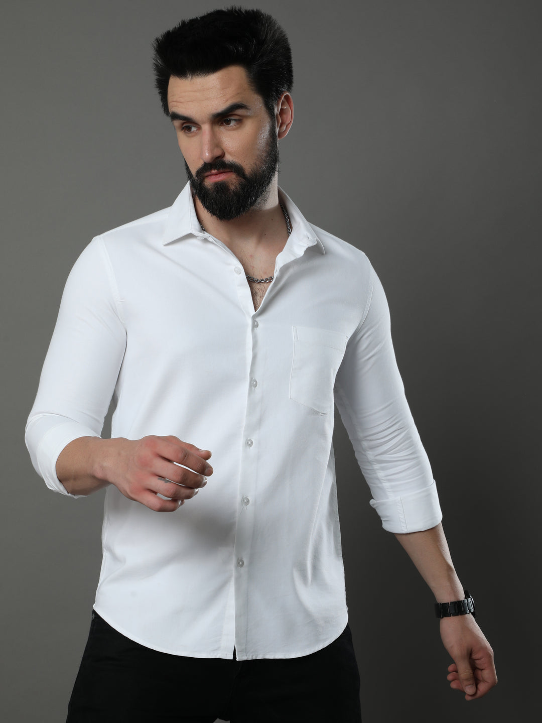 White Solid Shirt Solid Shirt Bushirt   