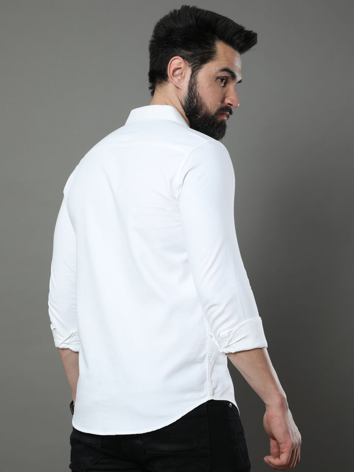 White Solid Shirt Solid Shirt Bushirt   