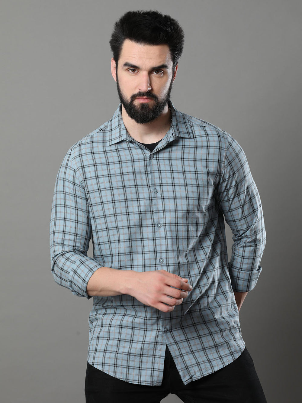 Imperial Steel Blue Checks Shirt Checks Shirt Bushirt   