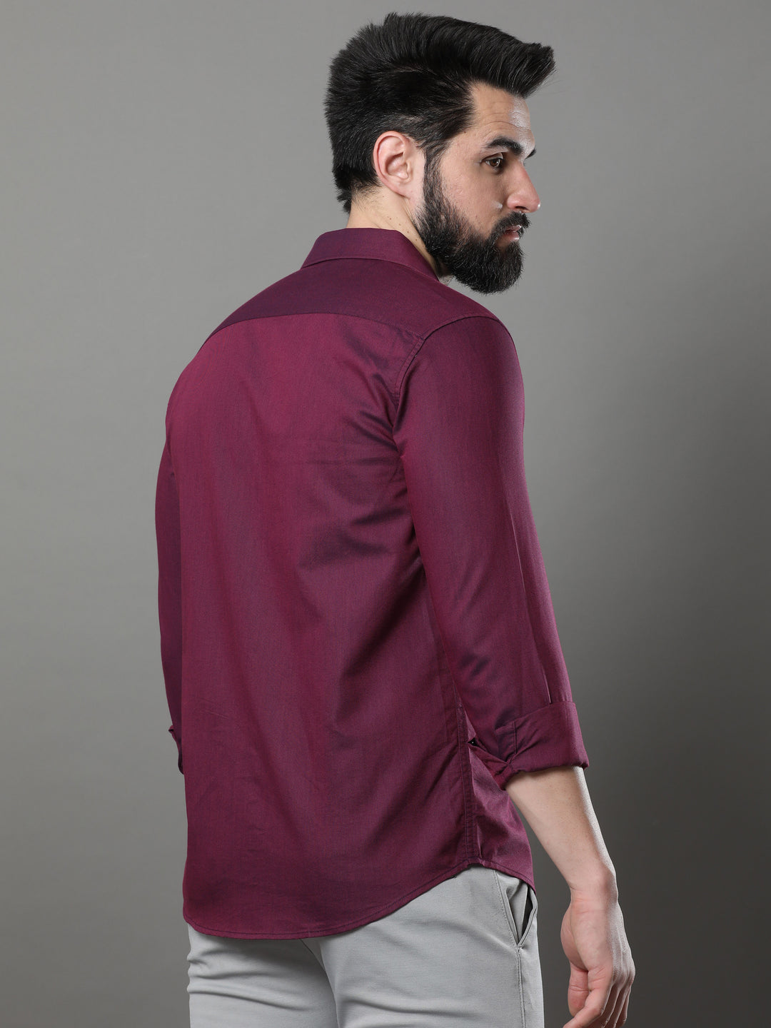 Tyrian Purple Solid Shirt Solid Shirt Bushirt   