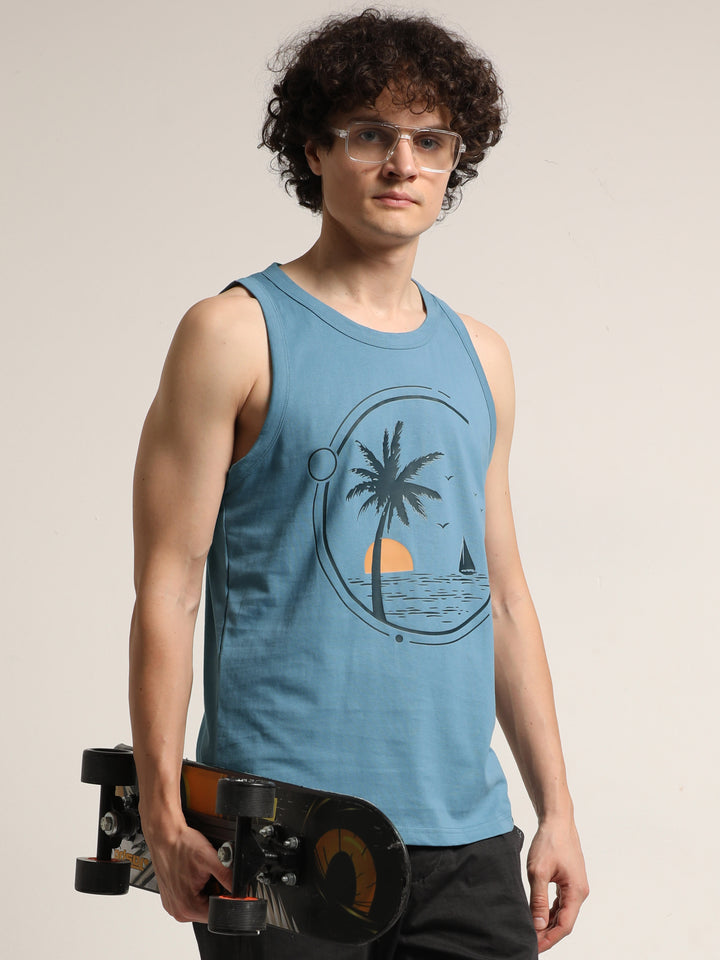 Minimal Beach Sunset Sleeveless T-Shirt Vest Bushirt