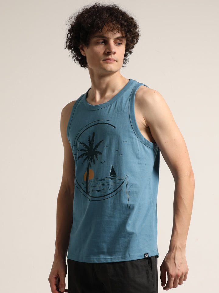 Minimal Beach Sunset Sleeveless T-Shirt Vest Bushirt