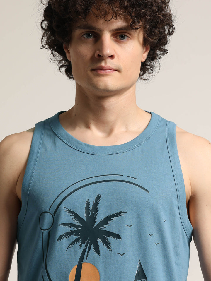 Minimal Beach Sunset Sleeveless T-Shirt Vest Bushirt