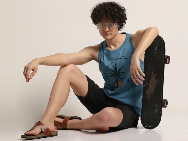 Minimal Beach Sunset Sleeveless T-Shirt Vest Bushirt