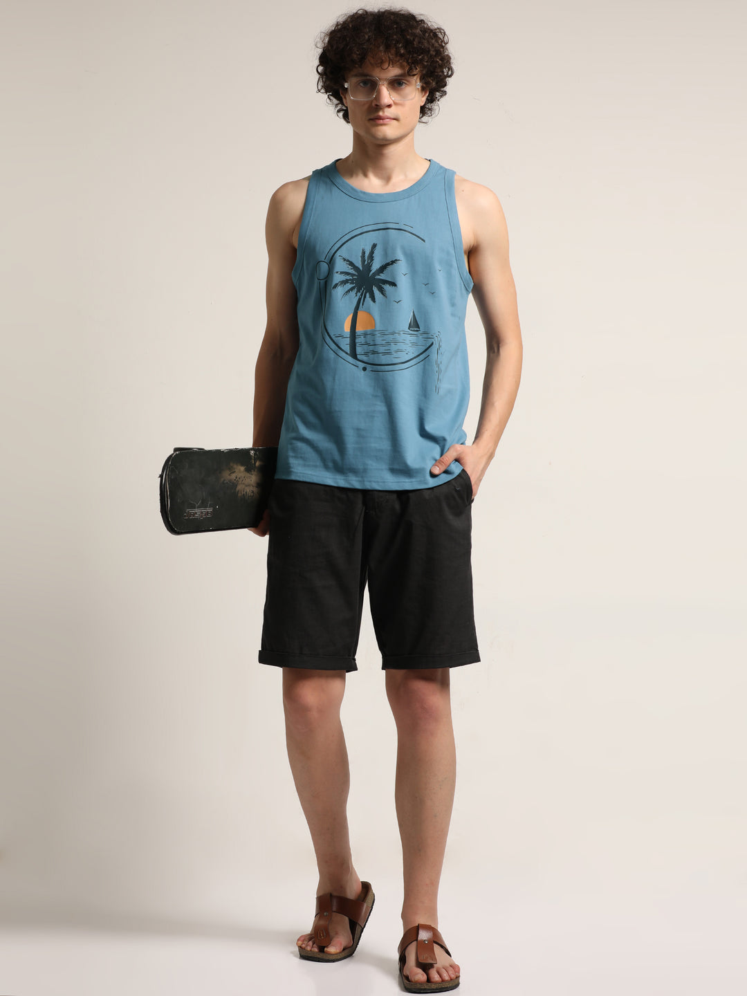 Minimal Beach Sunset Sleeveless T-Shirt Vest Bushirt