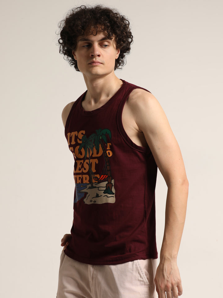 Its Good To Rest Here Sleeveless T-Shirt Vest Bushirt