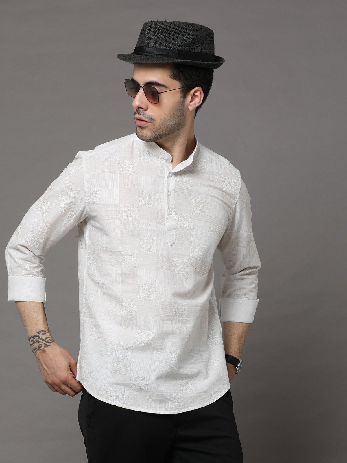 Cream Printed Kurta Kurta Bushirtin   