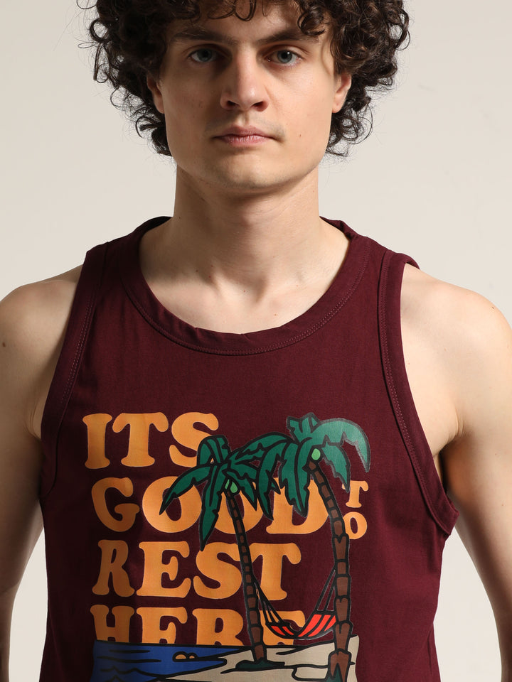 Its Good To Rest Here Sleeveless T-Shirt Vest Bushirt