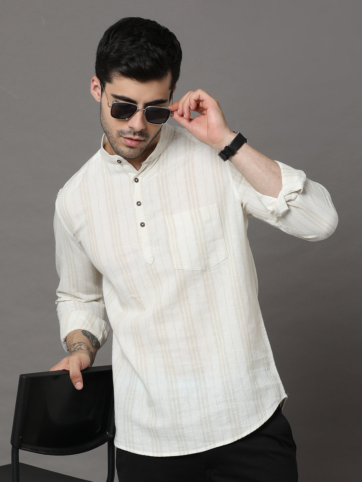 Cream Printed Kurta Kurta Bushirt   