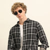 Black Regular Fit Check Shirt Checks Shirt Bushirt