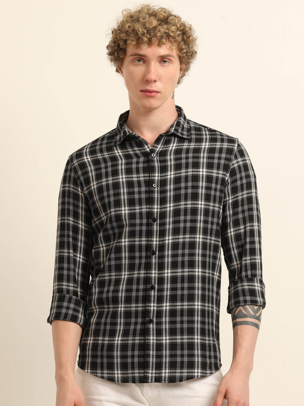 Black Regular Fit Check Shirt Checks Shirt Bushirt