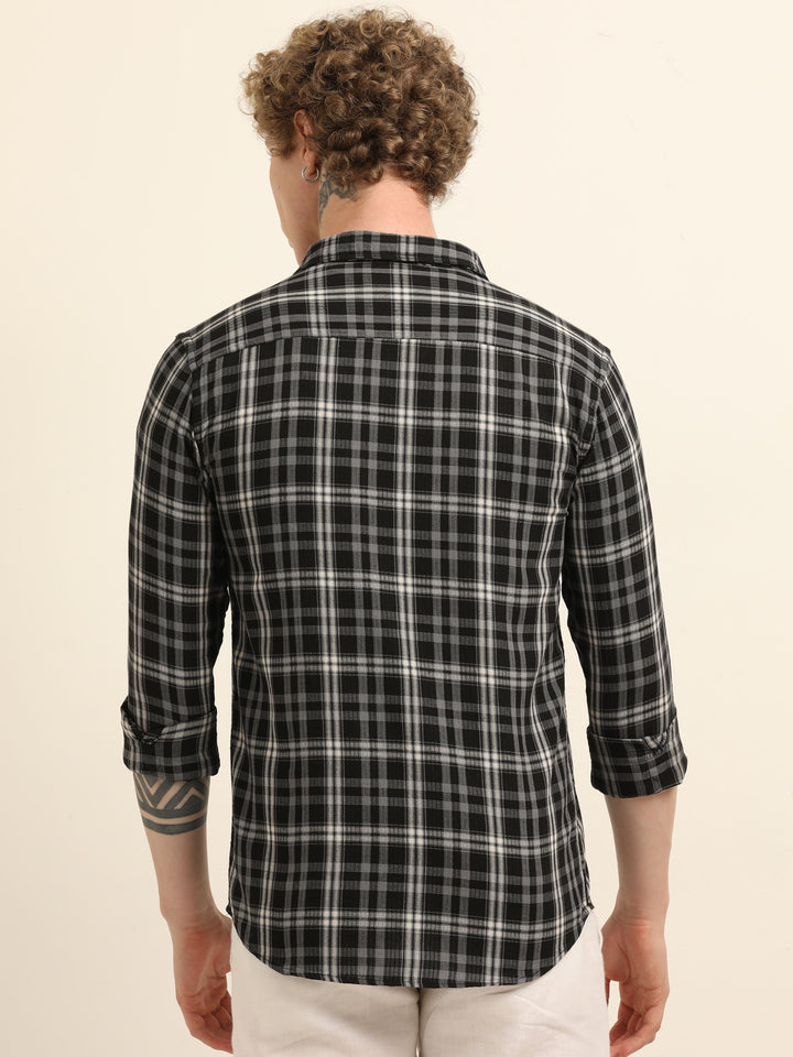 Black Regular Fit Check Shirt Checks Shirt Bushirt