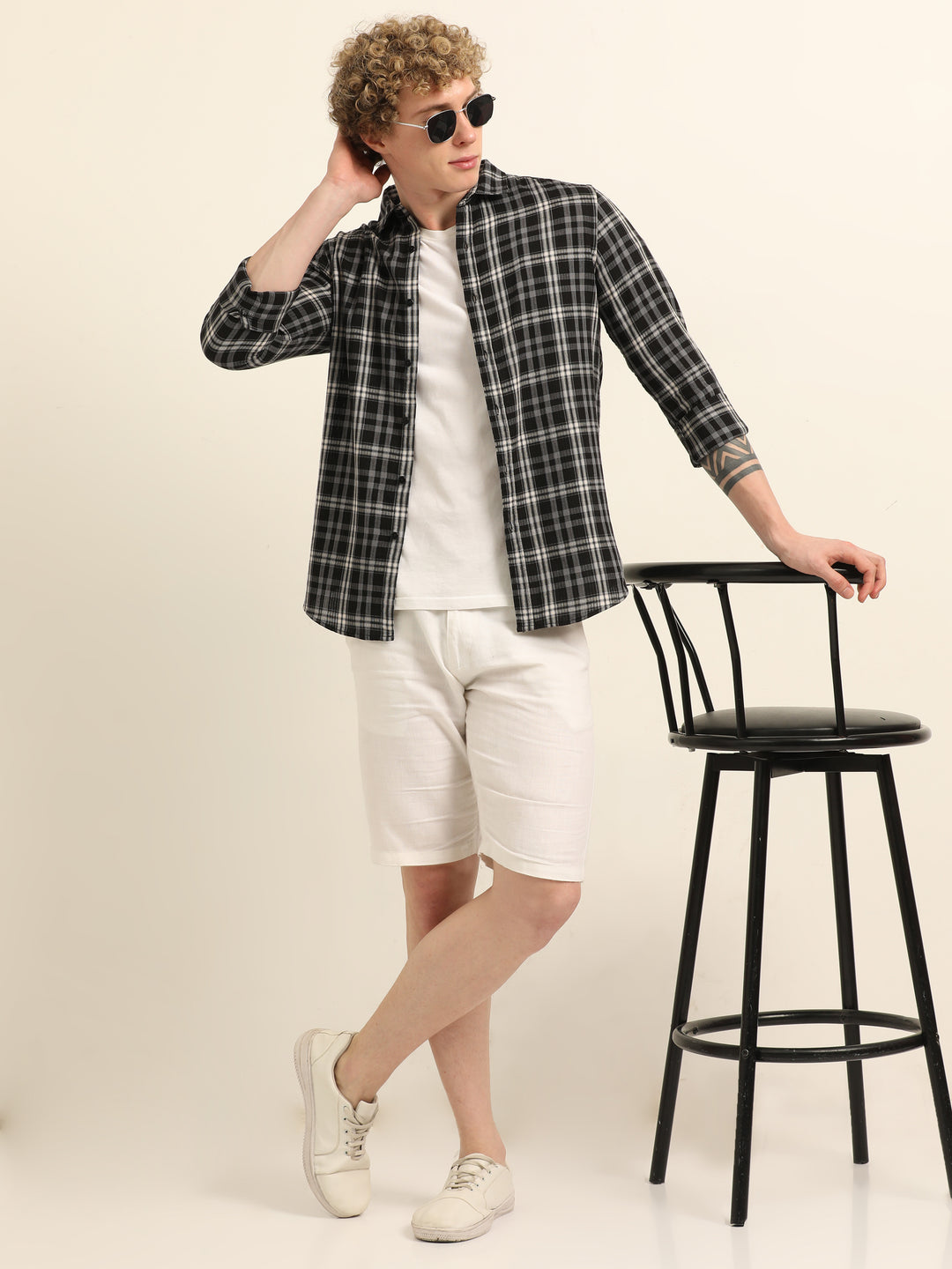 Black Regular Fit Check Shirt Checks Shirt Bushirt