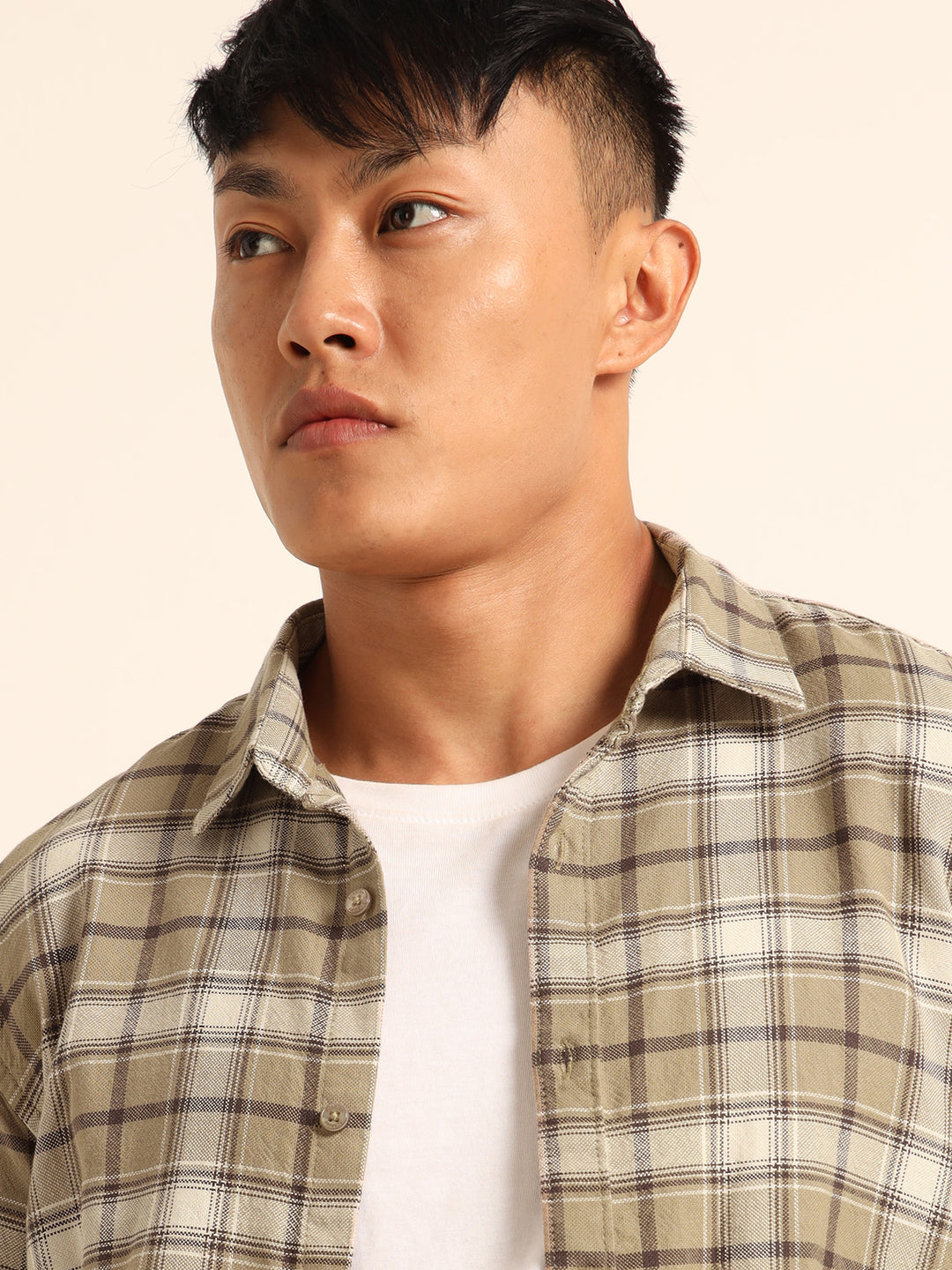 Beige Regular Fit Check Shirt Checks Shirt Bushirt