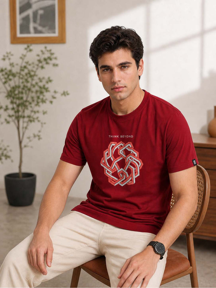 Think Beyond Maroon Classic Fit T-Shirt Graphic T-Shirts Bushirt