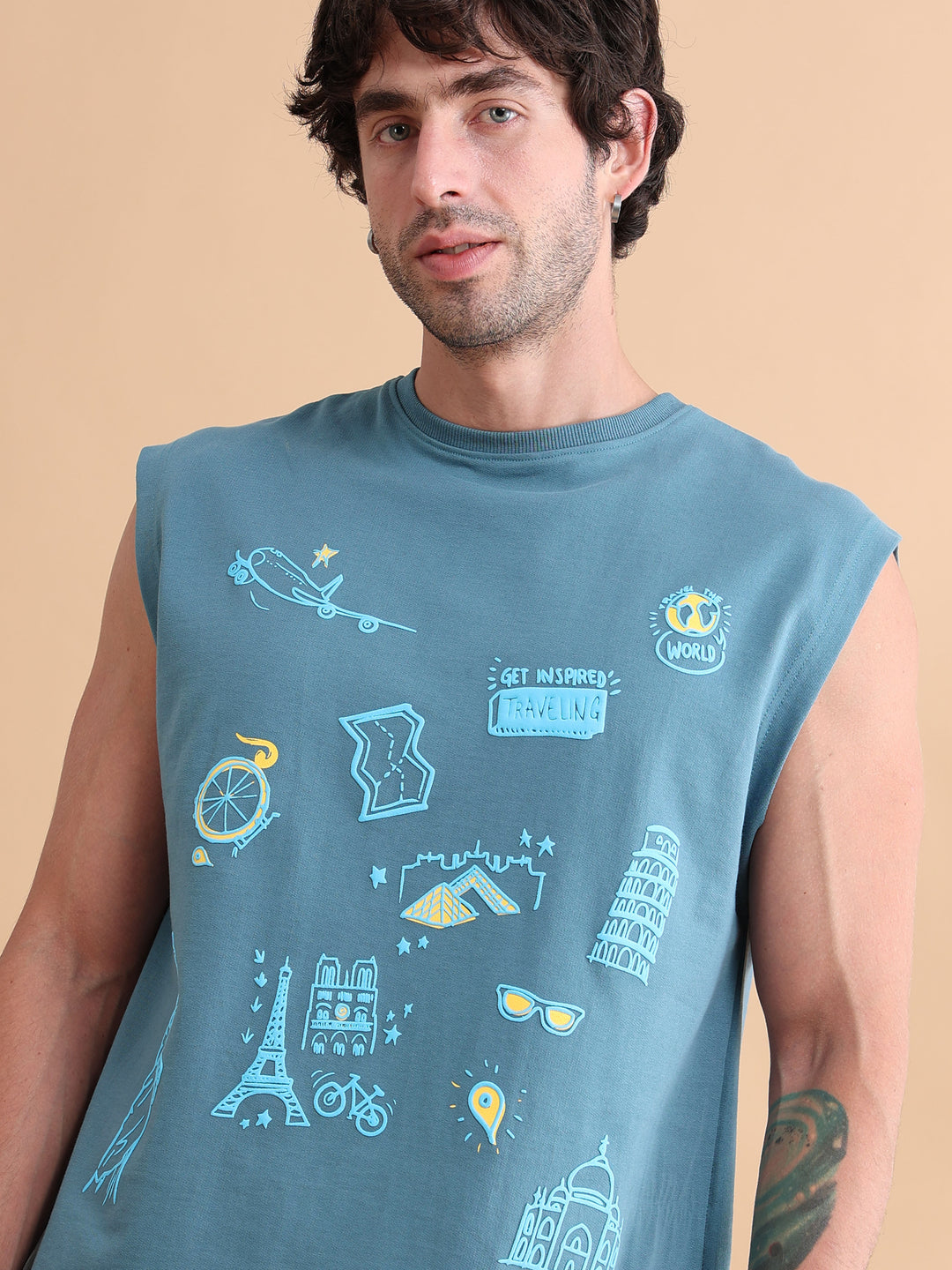 Stardust Blue Printed Oversized Sleeveless Co-Ords Oversize Co-ords Bushirt