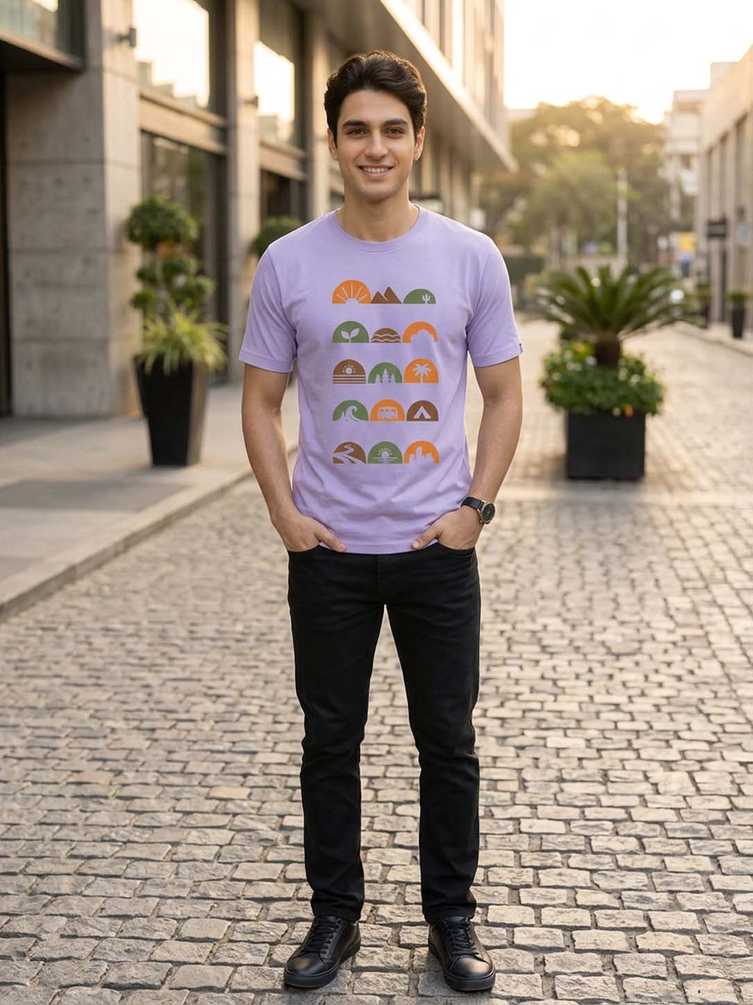 Travel Icons Lilac Classic Fit T-Shirt