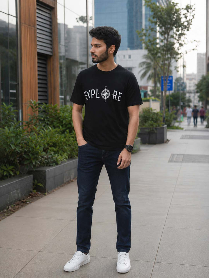 Explore Black Classic Fit T-Shirt Graphic T-Shirts Bushirt