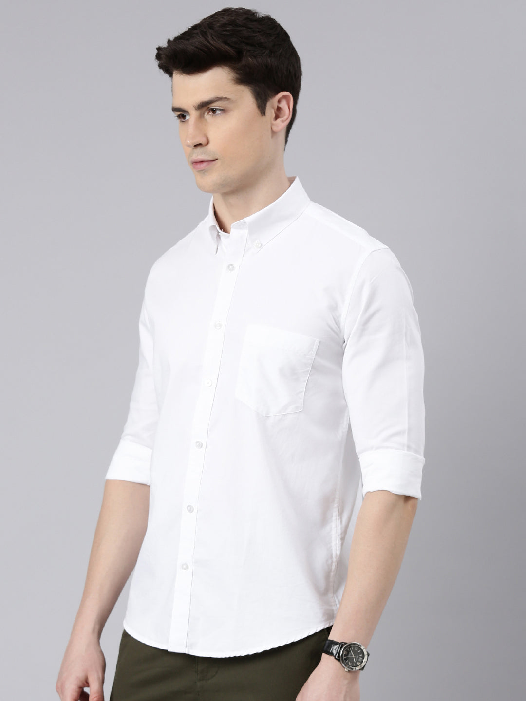 White Button Down Solid Shirt Solid Shirt Bushirt   