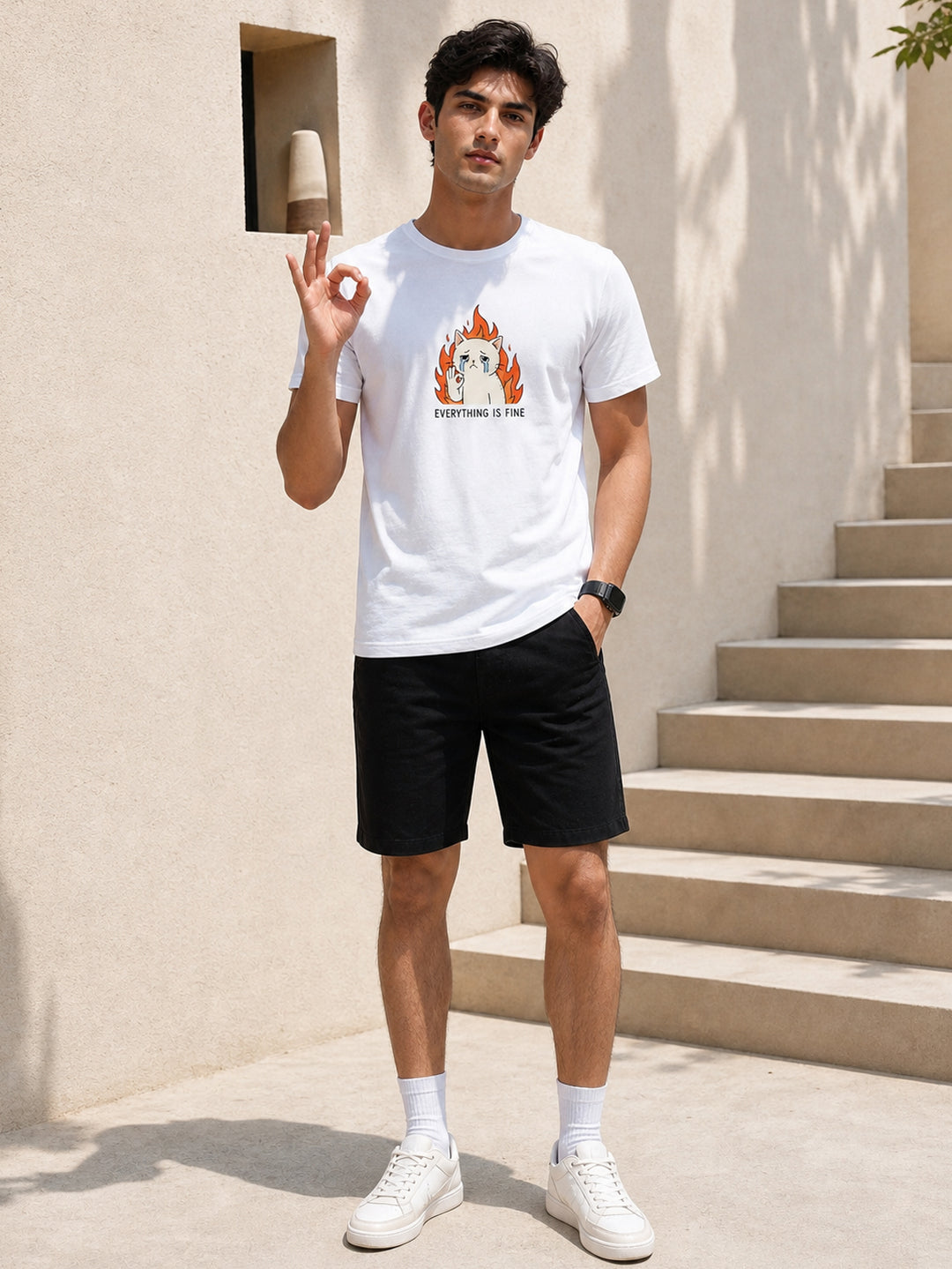 Everything is Fine White Classic Fit T-Shirt Graphic T-Shirts Bushirt