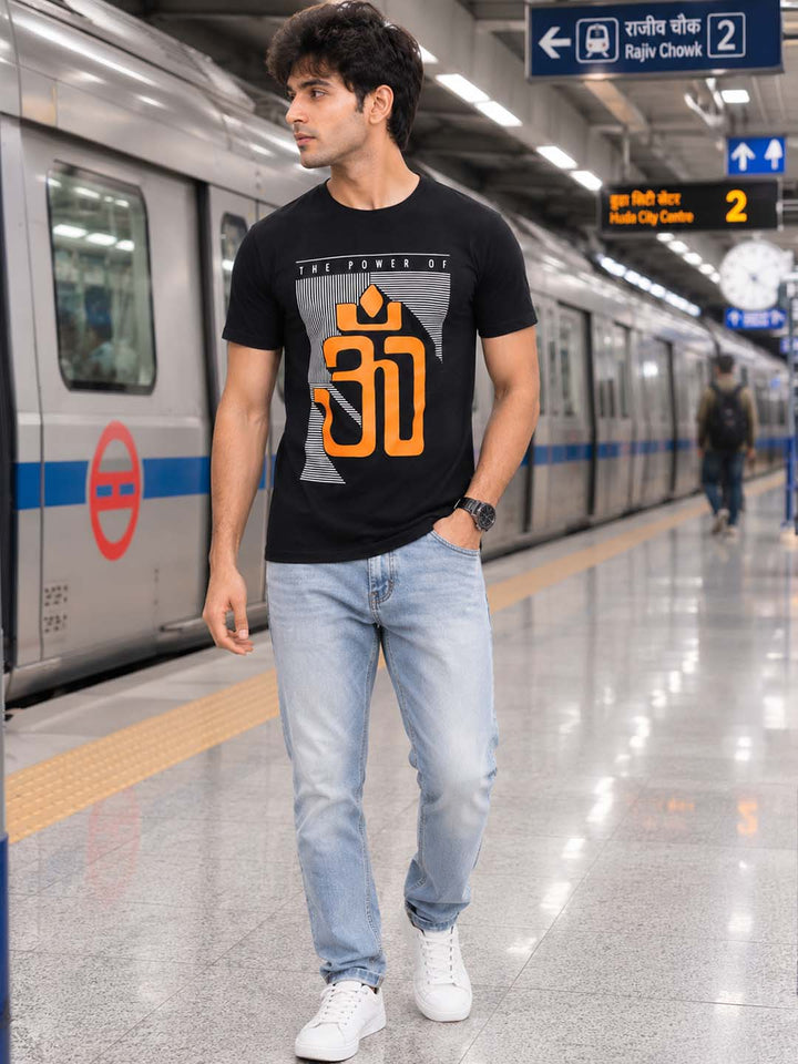 Power Of Om Black Classic Fit T-Shirt Graphic T-Shirts Bushirt
