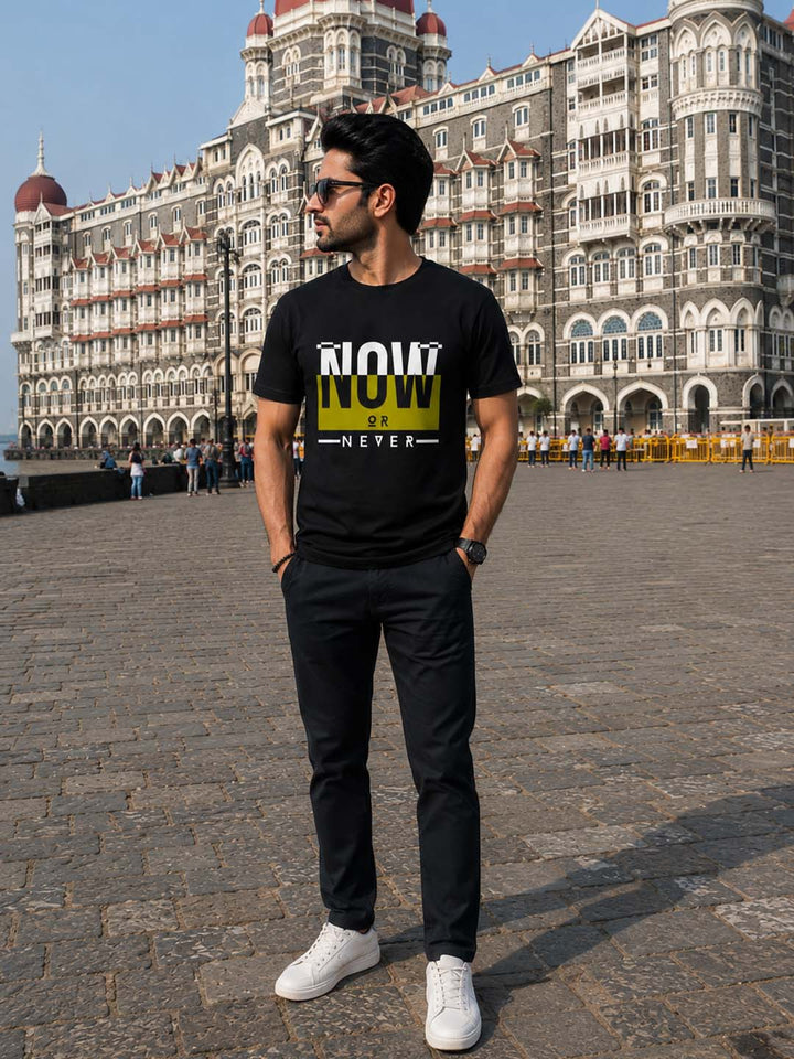 Now Or Never Black Classic Fit T-Shirt Graphic T-Shirts Bushirt
