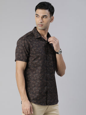 Dark Brown Printed Half Sleeves Shirt Printed Shirt Bushirt   