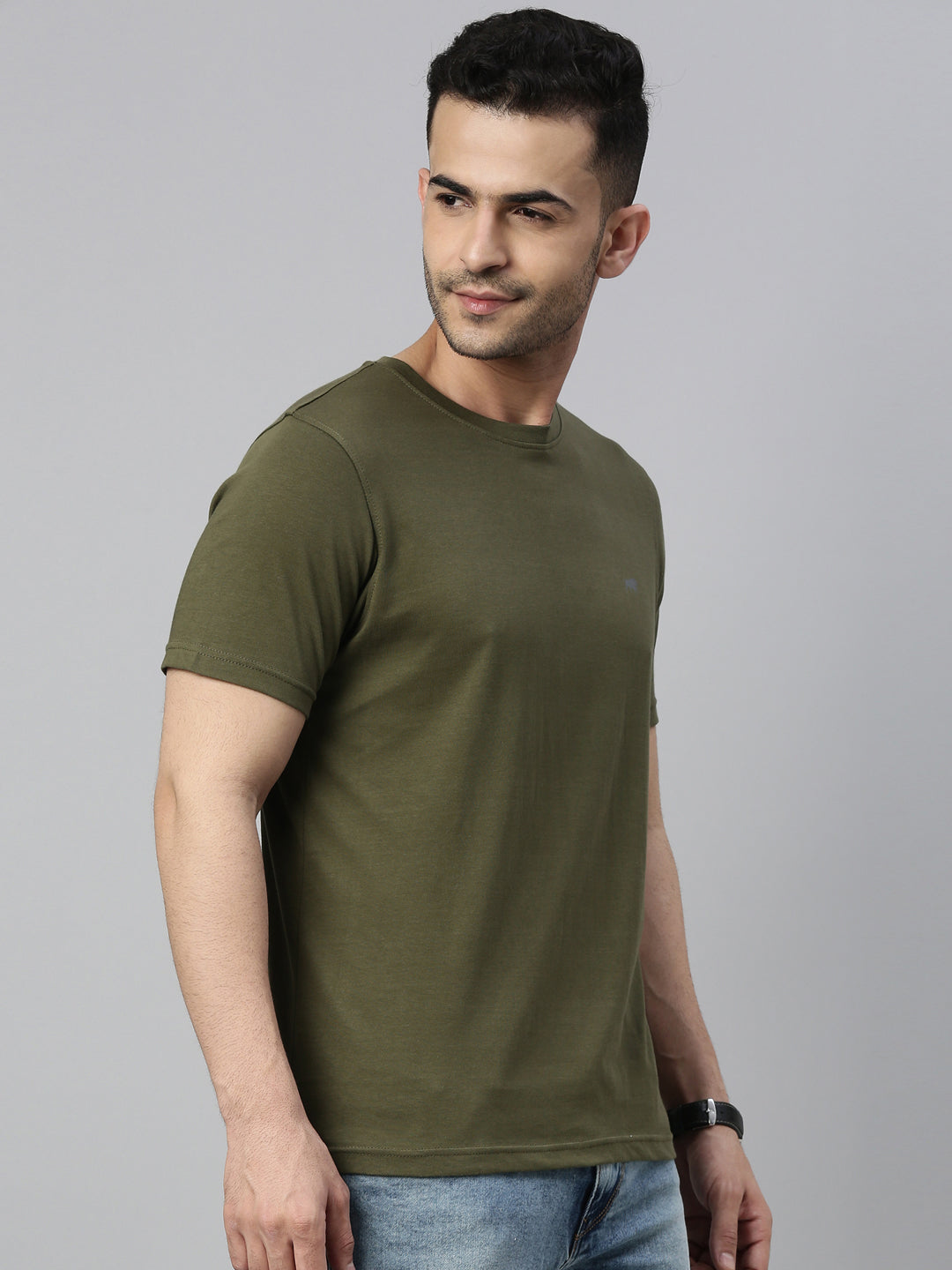 Military Green Solid Half Sleeves T-Shirt Plain T-Shirts Bushirt   