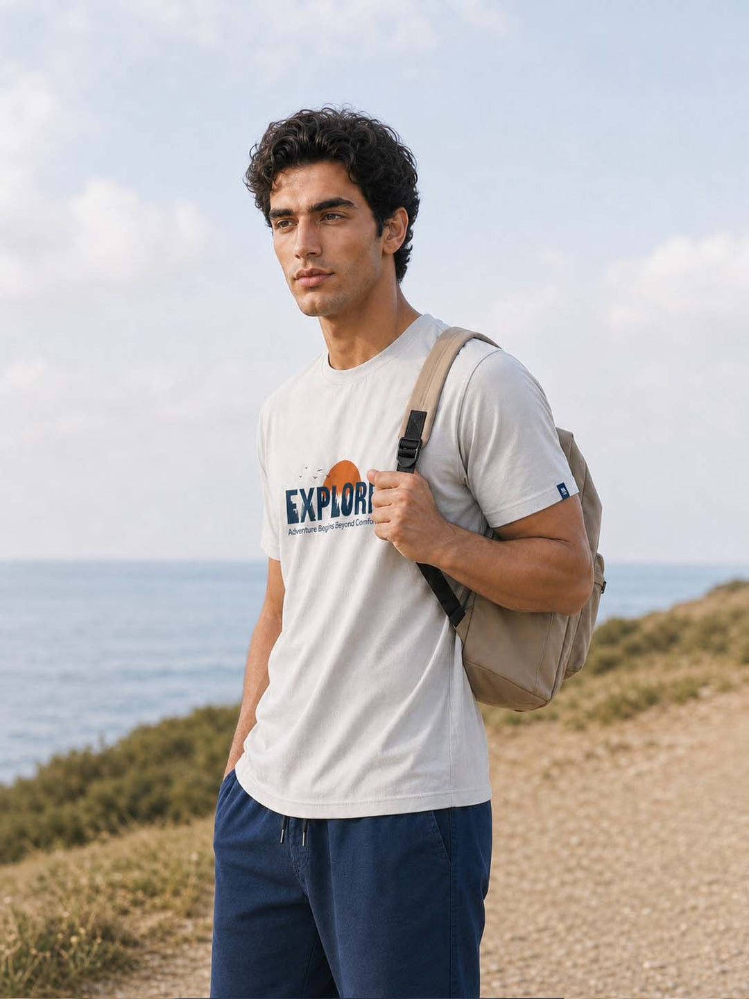 Explore Pastel Grey Classic Fit T-Shirt Graphic T-Shirts Bushirt