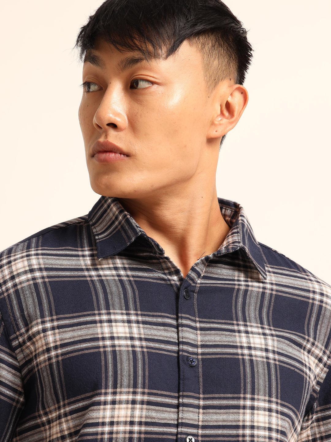 Navy Blue Regular Fit Check Shirt Checks Shirt Bushirt
