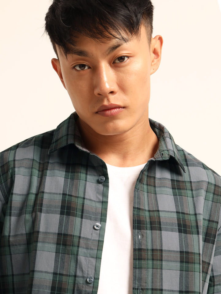 Spruce Blue Regular Fit Check Shirt Checks Shirt Bushirt