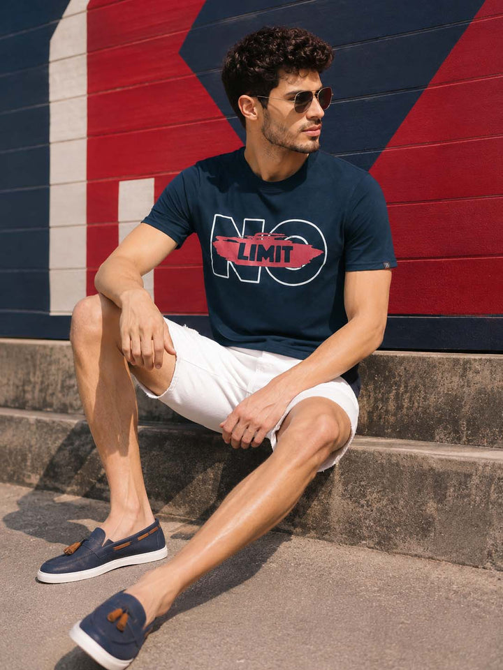 No Limit Navy Blue Classic Fit T-Shirt Graphic T-Shirts Bushirt