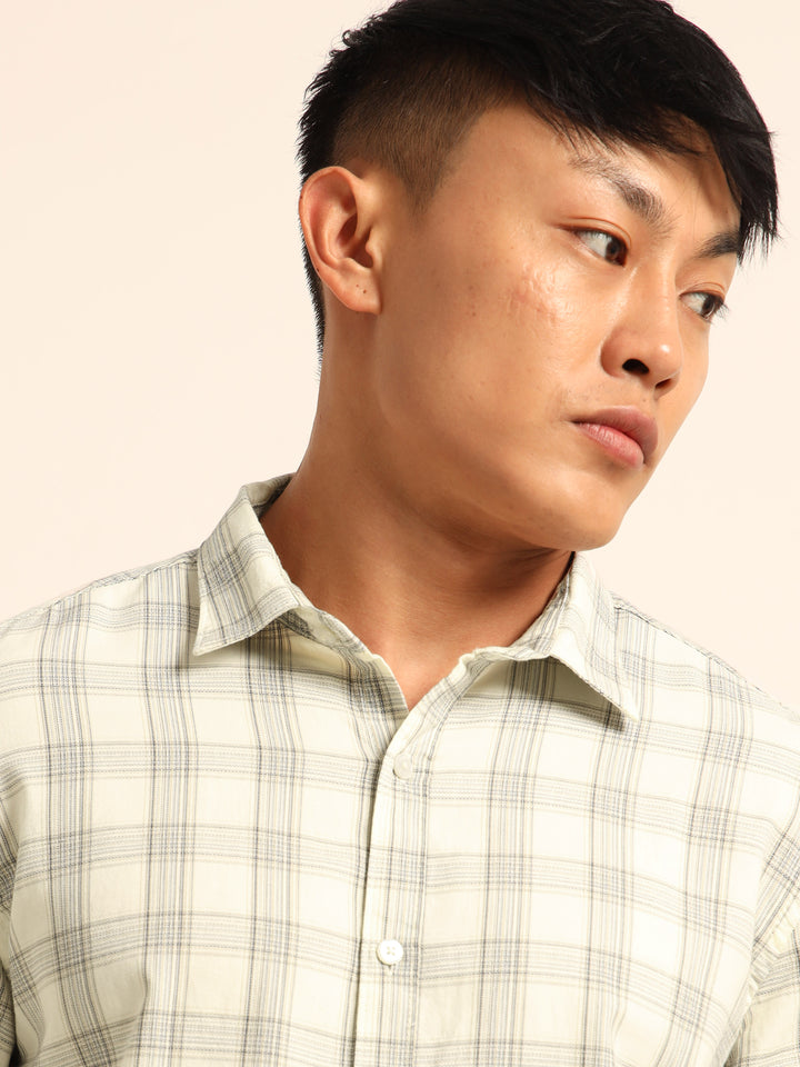 Ivory Regular Fit Check Shirt Checks Shirt Bushirt