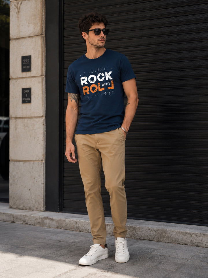 Rock &amp; Roll Navy Blue Classic Fit T-Shirt Graphic T-Shirts Bushirt
