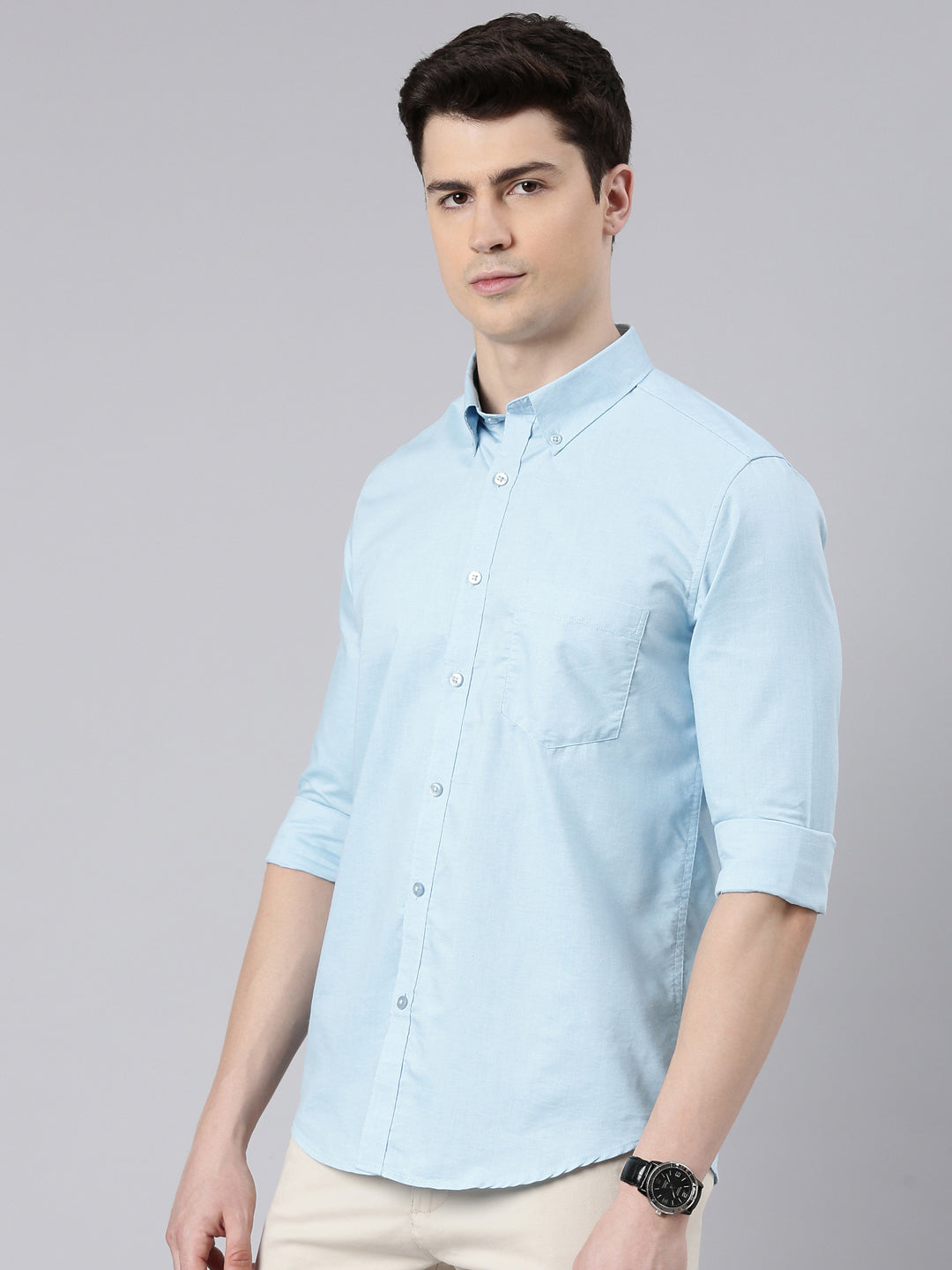Beau Blue Button Down Solid Shirt Solid Shirt Bushirt   
