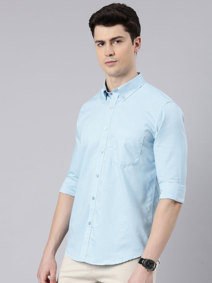 Beau Blue Button Down Solid Shirt Solid Shirt Bushirt   