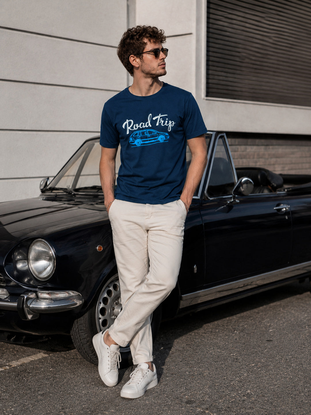 Road Trip Navy Blue Classic Fit T-Shirt Graphic T-Shirts Bushirt