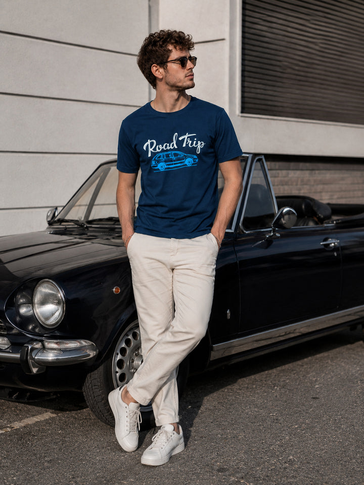 Road Trip Navy Blue Classic Fit T-Shirt Graphic T-Shirts Bushirt