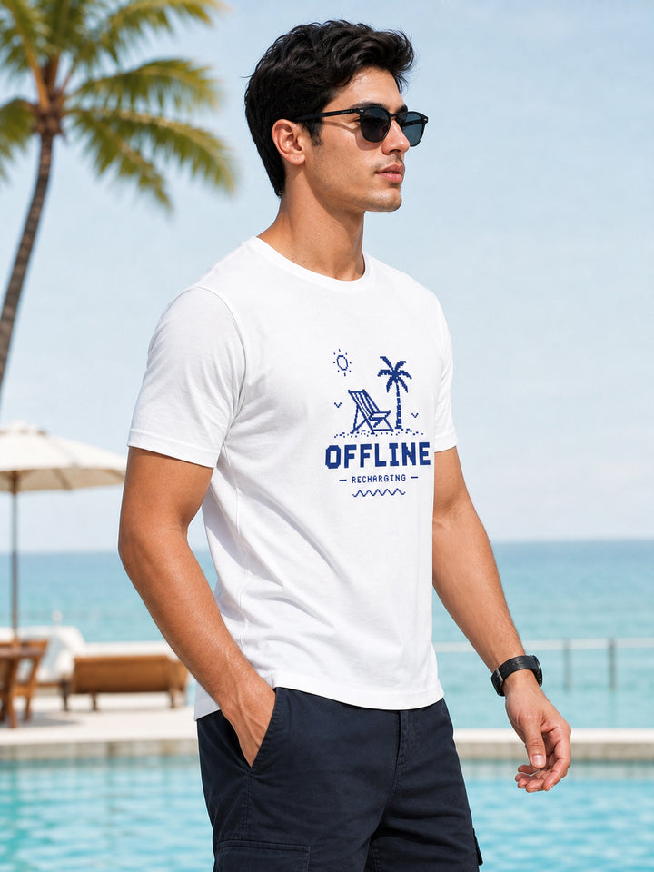 Offline Recharging White Classic Fit T-Shirt Graphic T-Shirts Bushirt