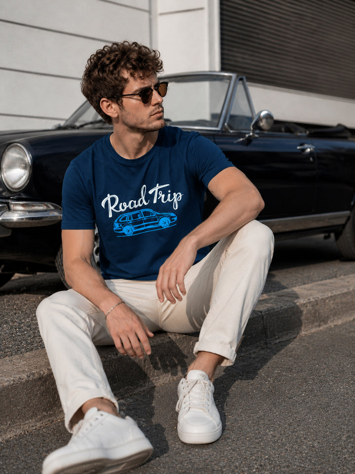 Road Trip Navy Blue Classic Fit T-Shirt Graphic T-Shirts Bushirt