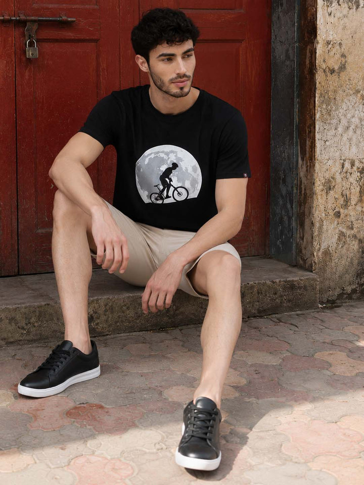 Cycling Moon Black Classic Fit T-Shirt Graphic T-Shirts Bushirt
