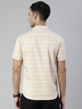 Cream Printed Half Sleeves Shirt Printed Shirt Bushirt   