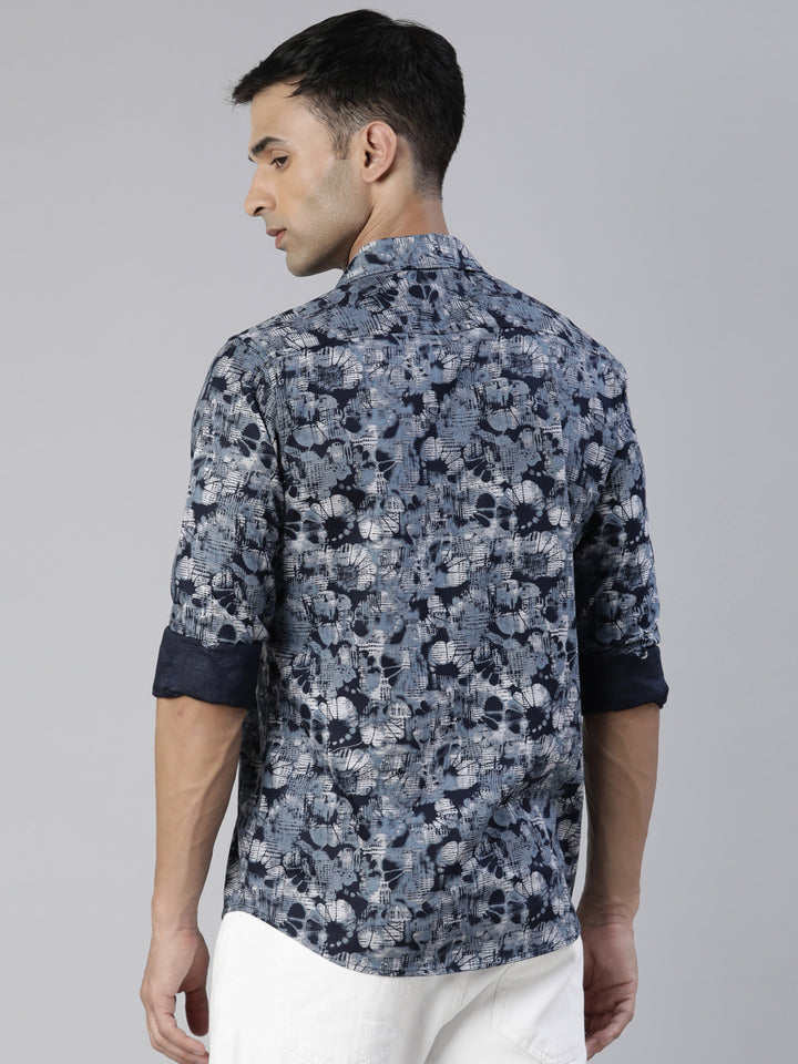 Hiptage Blue Printed Shirt Printed Shirt Bushirt   