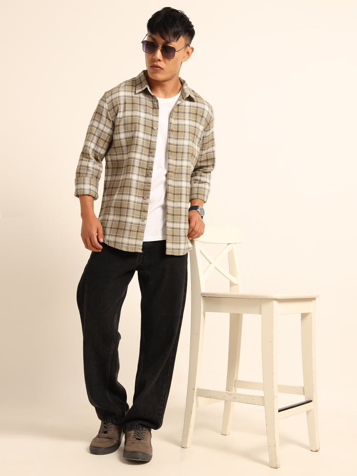 Beige Regular Fit Check Shirt Checks Shirt Bushirt